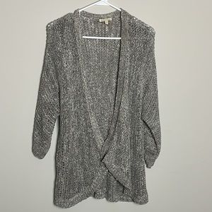 Eileen Fisher Gray/Taupe Knit Open Cardigan with 3/4 Sleeves- Medium